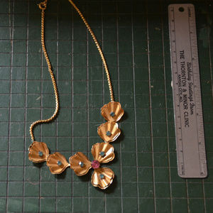 vintage gold flower rhinestone necklace